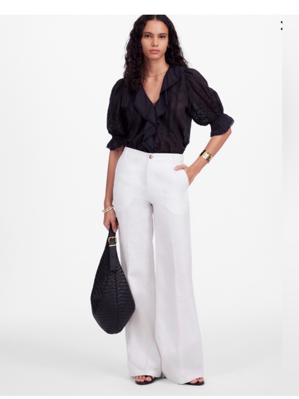 Madewell Wide-Leg White Linen Pants, NWT, size 4
